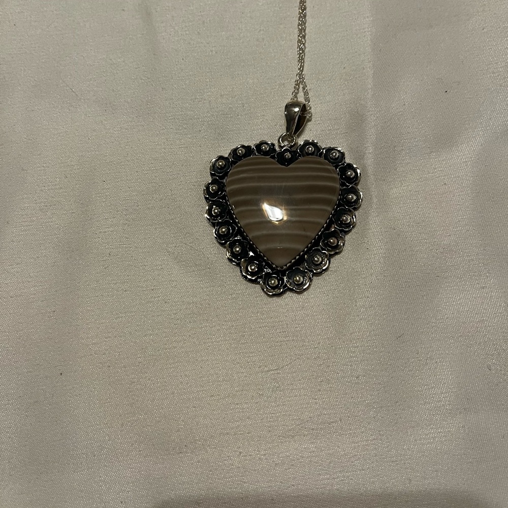 Heart-Shaped Silver Pendant Necklace, STERLING SILVER